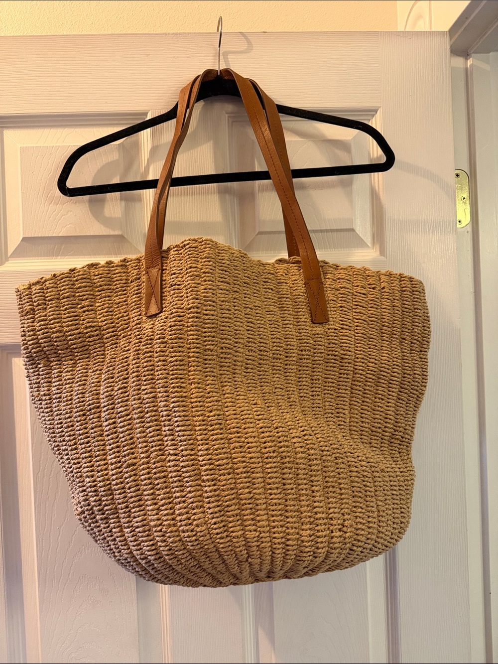 J. Crew Natural Straw Tote with Tan Leather Handles